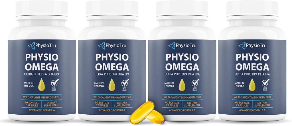 Physio Omega 2400mg 鱼油加Omega 3 脂肪酸补充剂 - 成人心脏和脑健康补充剂 - 非GMO,Burpless, Light Citrus Flavor,可持续来源 - 240 软胶
