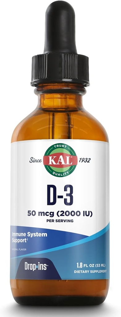 KAL维生素D3 2000 IU(50 mcg) DropIns - 液态维生素D3 Drops - 骨强力与免疫支持补充 - 蔬菜,60天保障,约590服务,1.8oz