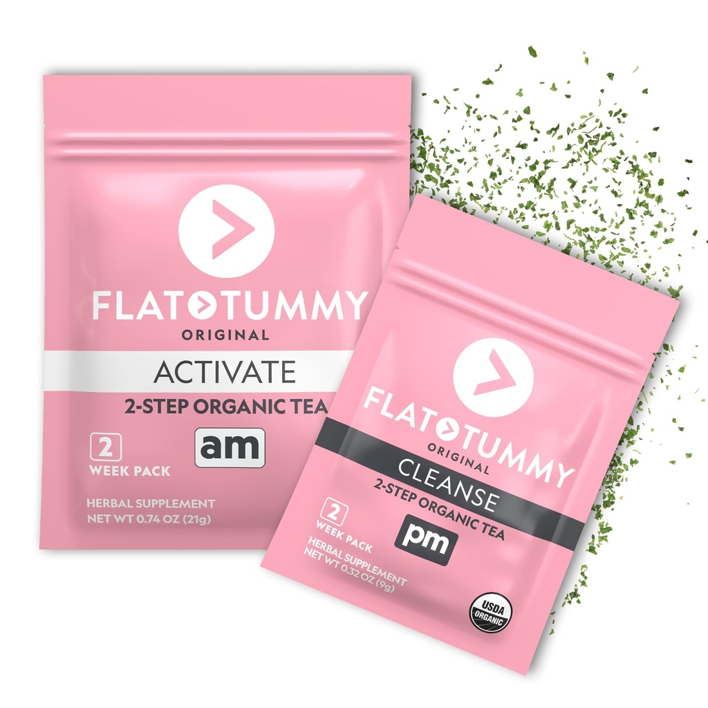Flat Tummy Detox Tea (2 Week Program) — 2-Step Detox Tea to boost Energy & Republic Bloating * — 所有天然解毒清扫w/绿色茶,柠檬薄荷,丹德利翁,芬内尔, & More — 消化支持