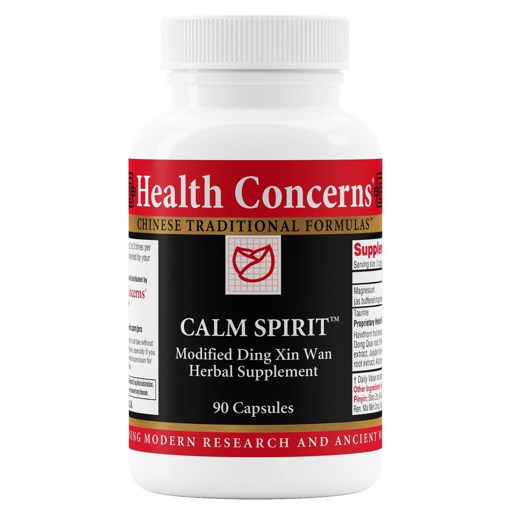 Health Concerns Calm Spirit - Stress Relief Supplement for Men & Women - Herbal Calming Support - Eases Tension & Nervousness - Magnesium, Hawthorn, Chinese Peony & Taurine - 90 Capsules