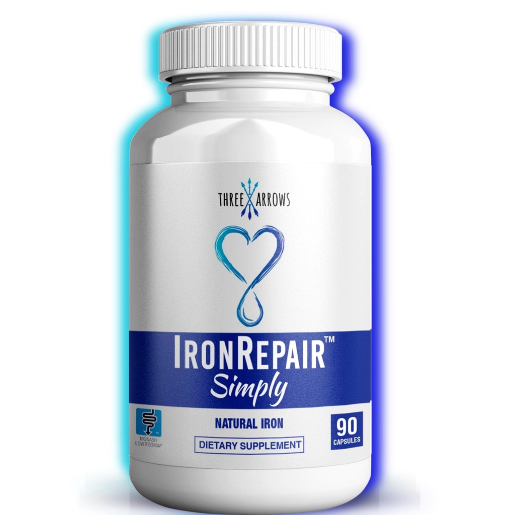 铁修纯天然铁补品、胃上的最佳吸附剂和调味剂、Monash Low FODMAP、女性、男性、青少年和怀孕90Bovine Gelatin Capsules