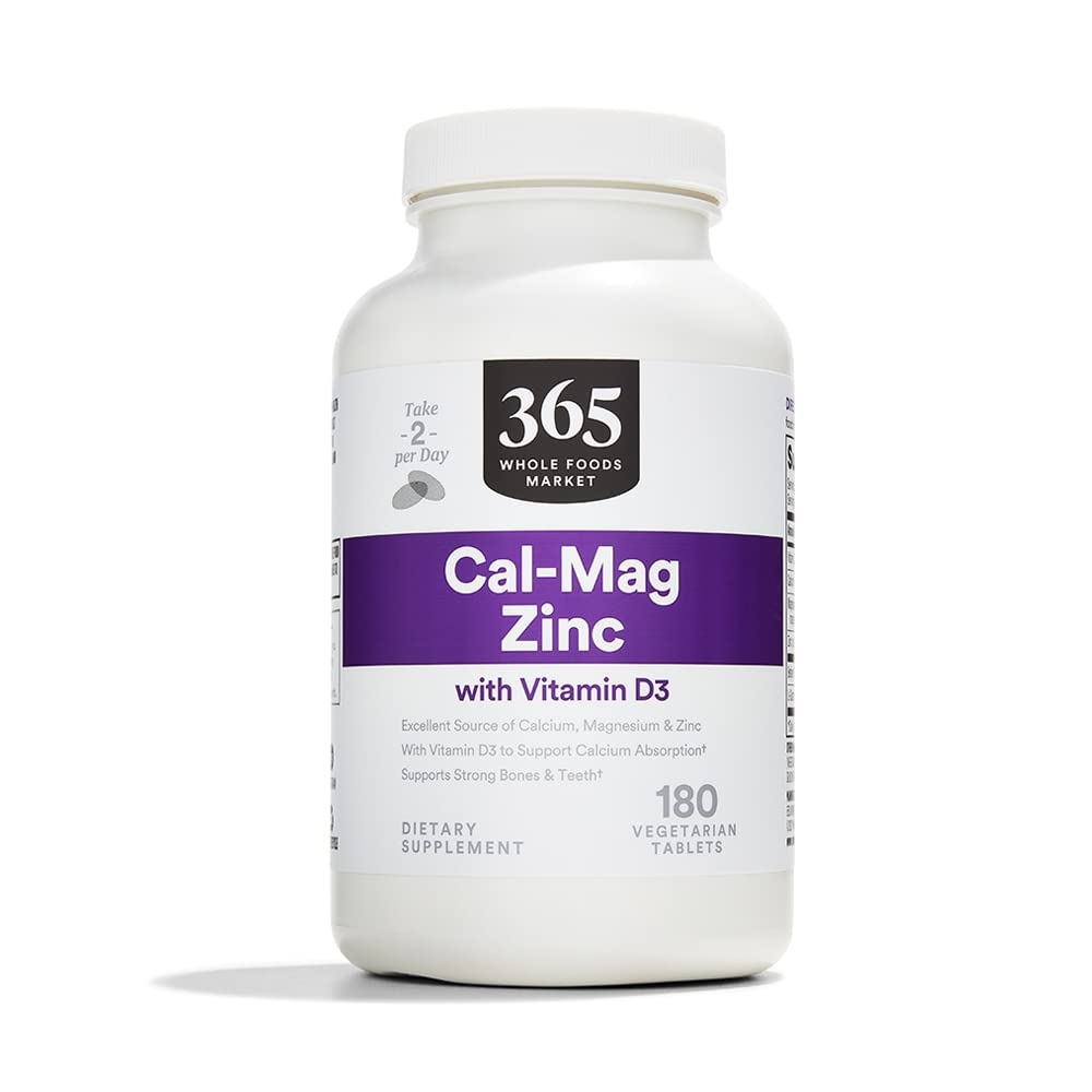 365 由全食品市场,Cal-Mag-Zinc与维生素D3,蔬菜,180 Counter