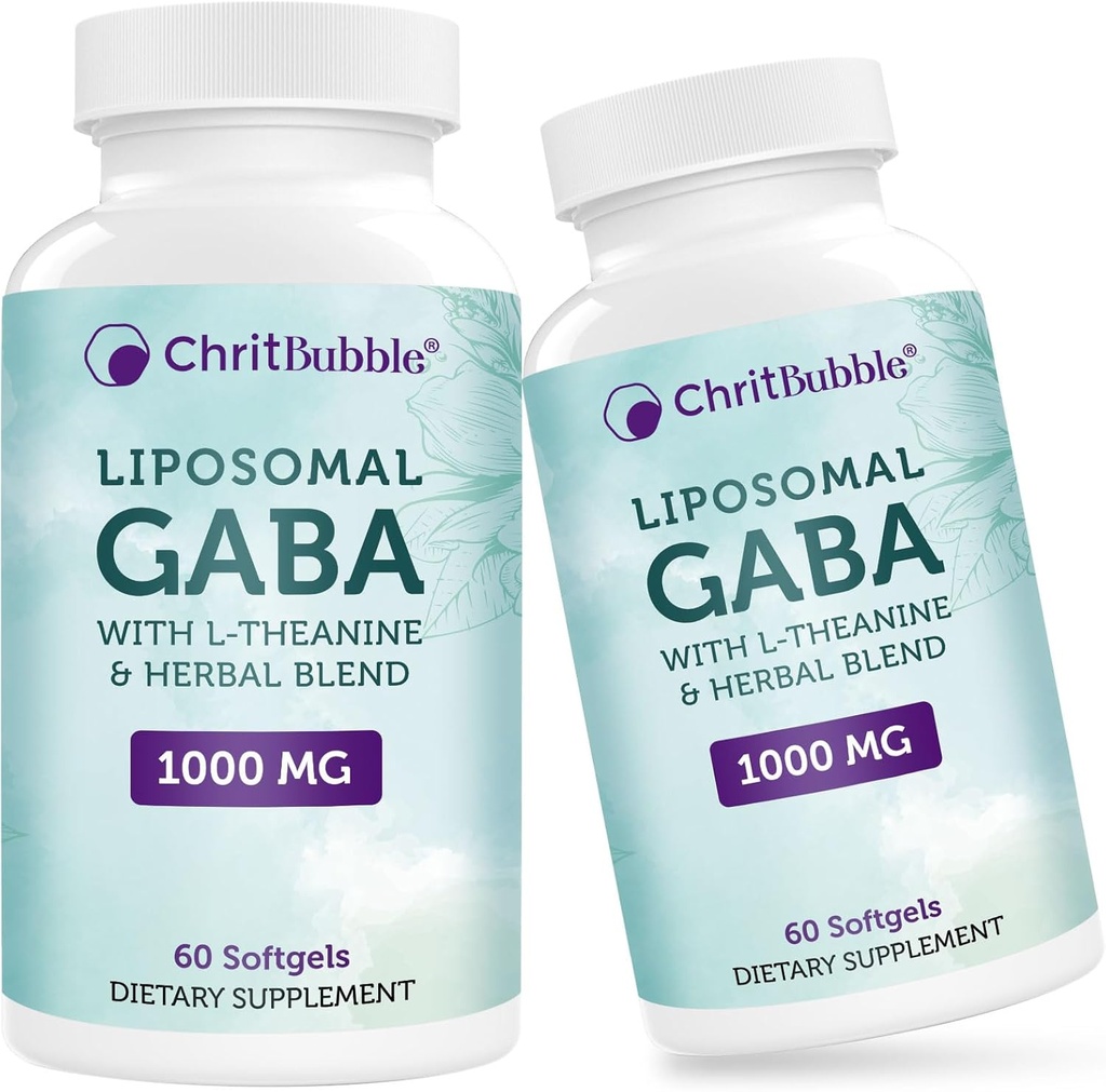 Liposomal GABA Supplements 1000mg with L-Theanine 200mg,High Absorption,Ashwagandha,Chamomile,Tart Cherry Herbal Supplement for Adults,120 Softgels,Non-GMO,Gluten Free