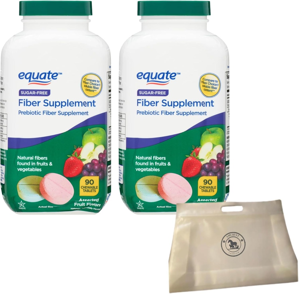 Equate Daily Fiber Free Prebiotic 90 带可重复使用的食品邮袋的可切片(2包)