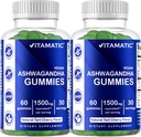 维他命2 Pack Ashwagandha Gummys 1500 mg 等效人(从30:1 提取 50 mg) - 60 Vegan Gummys - 3% Watanolides