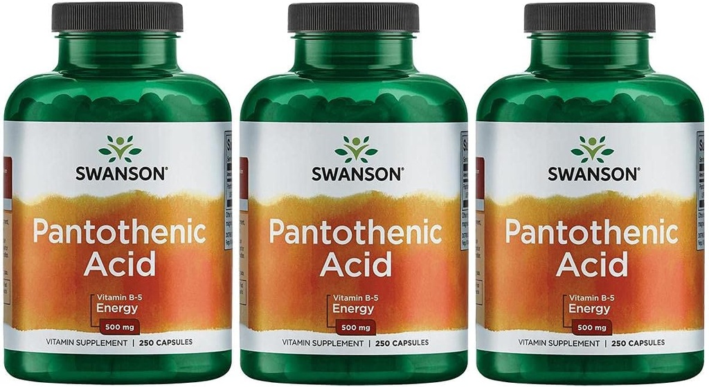 Swanson Pantothenic酸(维生素B-5) 能量代谢神经功能支持500毫克250卡普尔(3包)