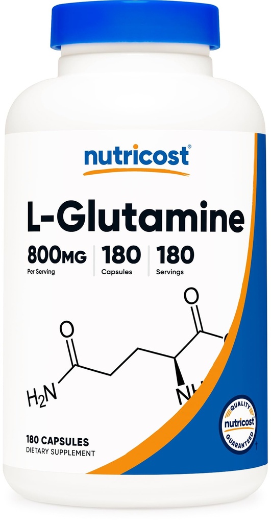 Nutricost L-Glutamine 800mg, 180 Capsules - Gluten Free, 非GMO 化学反应