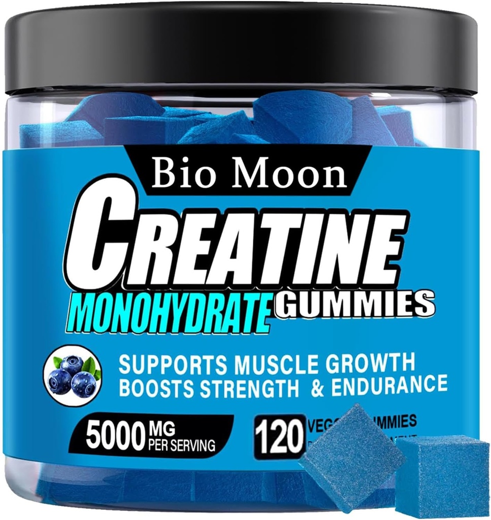 Creatine Monohydrate Gummys 5000mg for Men & Women, Chewables Creatine Monohydrate for Muscle strong, Muscle Builder, Energy Boost, 工作前补充(120个计数)-蓝莓味