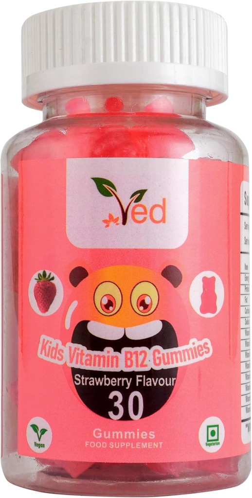 Ved Kids Vitamin B12 Gummys for Vitamin B12 补充,能源与免疫系统 - Vegan - 15天供应,30个可厨用 Kids Vitamins Gummys. (15天供应).