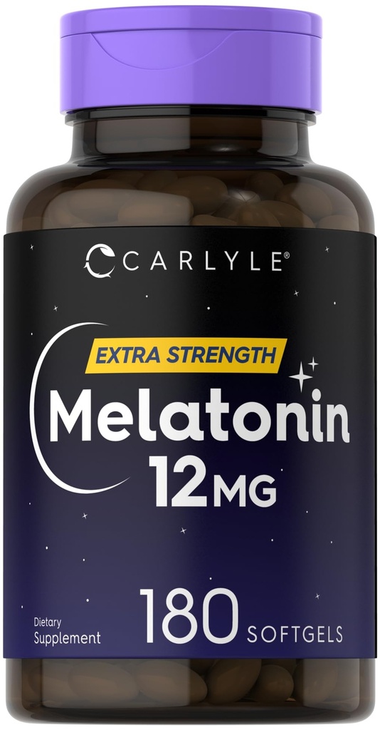 Carlyle Melatonin 12 mg → 180 软胶卡普尔 → 成人额外力量支持补充 → 非GMO, Gluten Free
