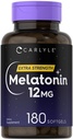 Carlyle Melatonin 12 mg → 180 软胶卡普尔 → 成人额外力量支持补充 → 非GMO, Gluten Free
