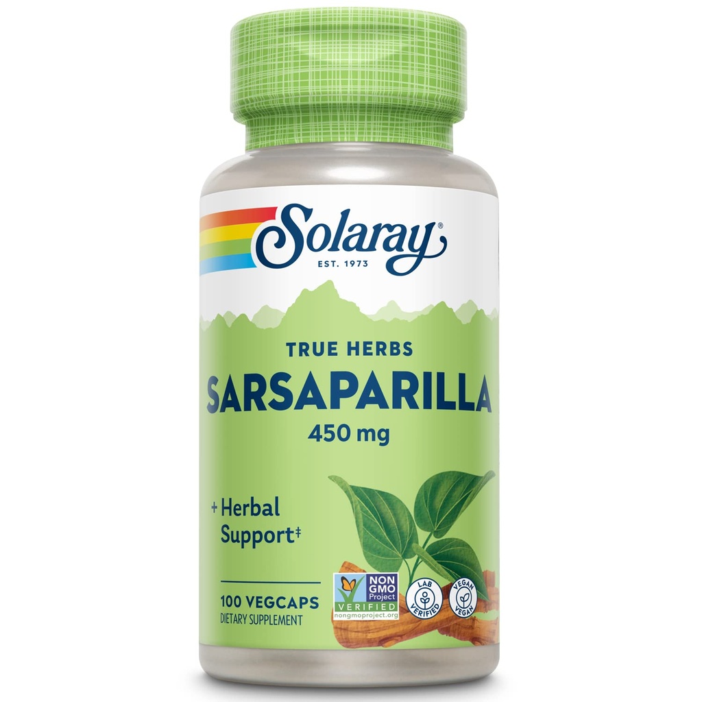 SOLARAY SARSAPARilla 根 450 mg - 传统草药支持 - 非GMO, Vegan, Lab 验证 - 60天钱包担保 - 100名服务员,100名Veg Caps