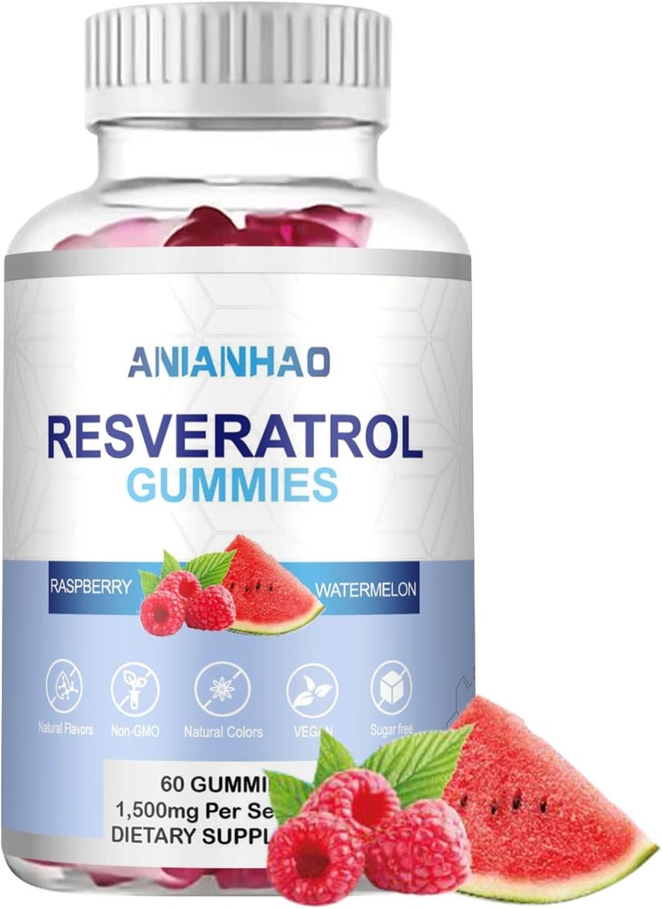 Sugar-Free Resveratrol Gummies, Potent 1500mg Resveratrol Supplement, Support Digestive & Immune Health, Cell Regenerator & Repair, Resveratrol Supplement for Antioxidant Support