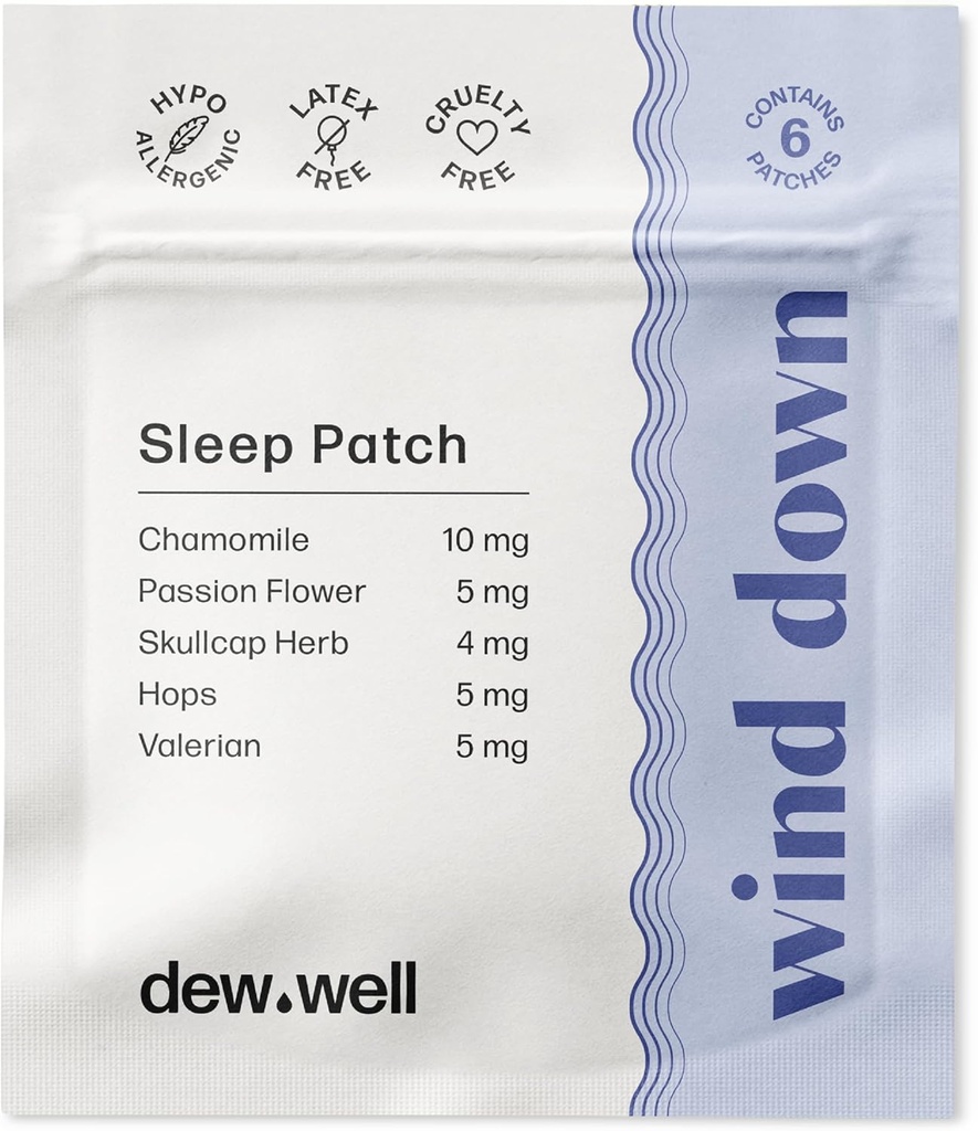 Dew Well Wind Down Sleep Patches - Melatonin Free Chamomille & Passion Flower Patches for Natural Relief Aids - Migraine Relief - 睡眠贴纸和热睡眠者 Relief - 6 Counter Clear - 自然休息援助的激情花朵补丁 - 米格雷恩救济的压力条 - 睡眠贴纸和热睡眠者救济 - 6 Clear