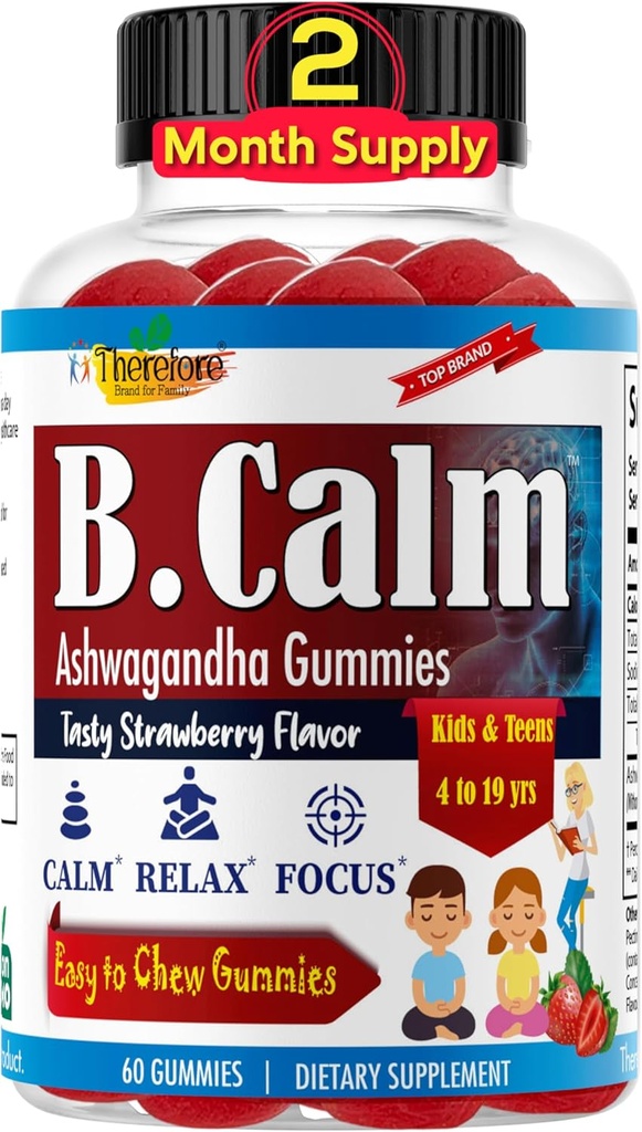 因此,B.Calm Kids Focus & 关注Gummys - Anti-Stress, Memory, Mood & Relaxation - 自然平静 Ashwagandha for Kids & Teens - Focus Vitamins for Teens - 草莓火焰, 60 cm