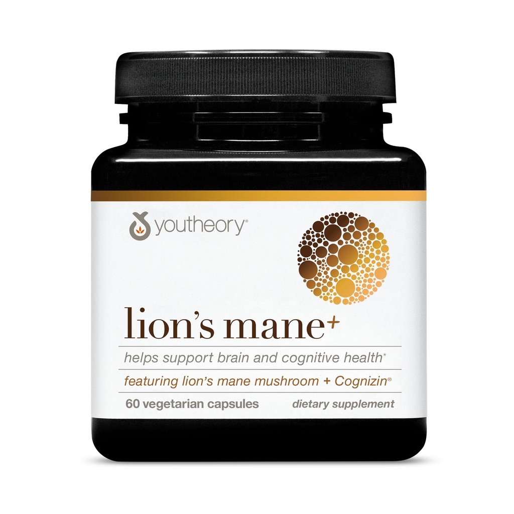 (原始内容存档于2018-09-26). Youtheory Lion's Mane Plus - 蘑菇补充品加Cognizin - 提供焦点和大脑支持* - 60 蔬菜卡普勒斯.
