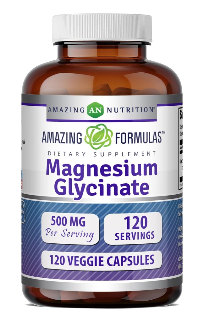 Amazing Formulas Magnesium Glycinate 500 Mg | Veggie Capsules Supplement | Non-GMO | Gluten-Free | Made in USA (1 Pack | 120 Count)
