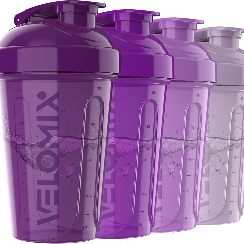 VELOMIX -4 PACK - 20 OZ蛋白质摇摆瓶用于蛋白质混合,摇摆杯用于蛋白质摇摆,小摇摆瓶包,摇摆杯,摇摆瓶用于蛋白质摇摆(Purple Bloom)