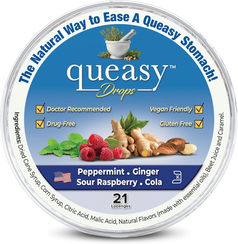3个Lollies Qeasy Drops - Ease Chemothery Nausea & Travel 疾病 - 缓解干嘴 - 天然成份 - 21 ct