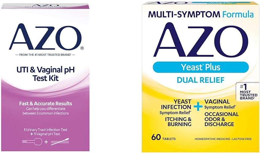 AZO 尿道感染试验带 + 阴道pH试验箱 + 酵母感染和阴道症状救治药片,60个
