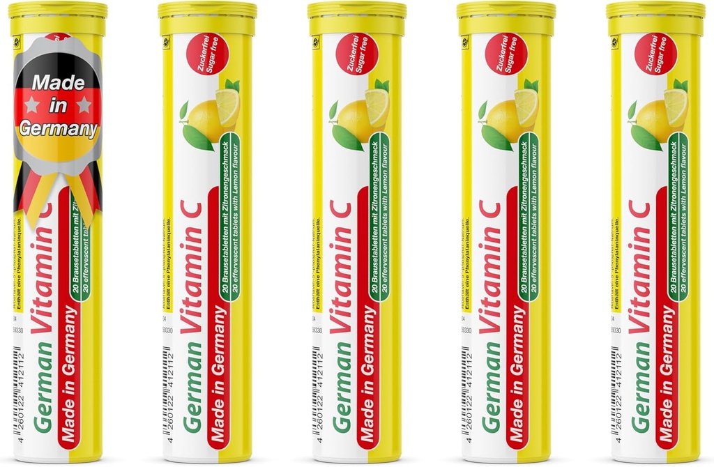 T&D 德国维生素C 180 mg - 40 Vegan 饮料 Effervescent 药片 - Lemon Lime Flavor - 德国制造