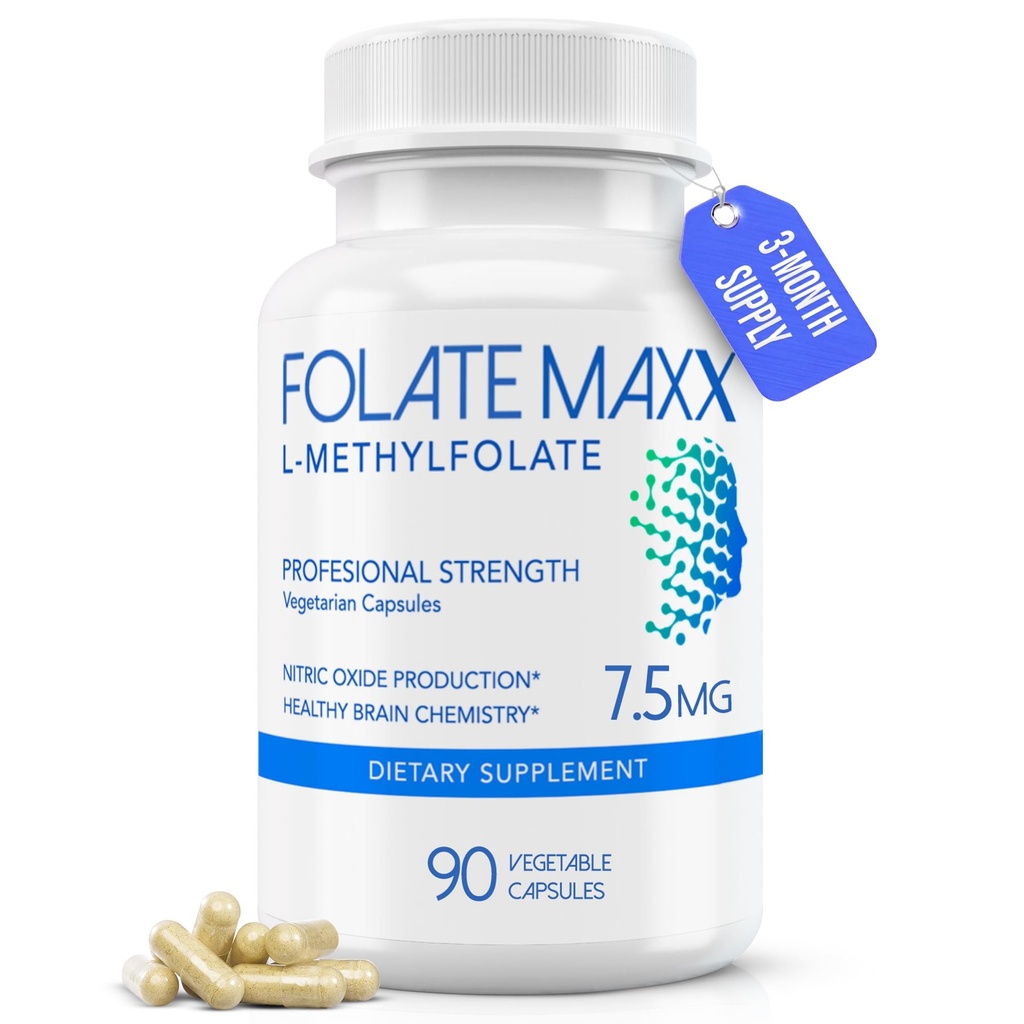 FolateMexx L-Methylfolate 7.5mg, 90 Capsules – 医生为妇女和男子编制的甲基Folate补充剂 – 能源、Mood和焦点的高潜力5-MTHF – 非GMO,Gluten-Free(3-Month Supplement)
