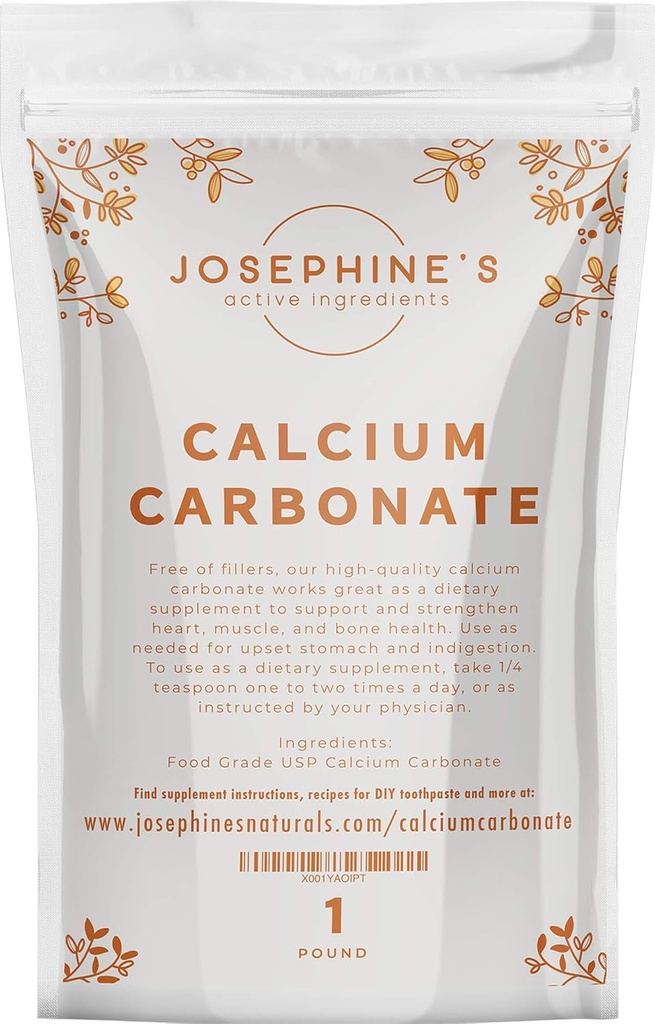 Josephine的活性成份:碳酸钙粉 -- -- 食品品级补充、心脏烧伤救济、DIY牙膏和粉末涂料项目的成份 -- -- 1磅 -- -- 无添加剂或填料