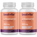 BESTVITE L-Tryptophan 每卡普尔500毫克(240个蔬菜卡普尔)(2-Pack) - 无 Stearates - 无 Silica - 无 Gelatin - Vegan - Gluten Free - 非 GMO