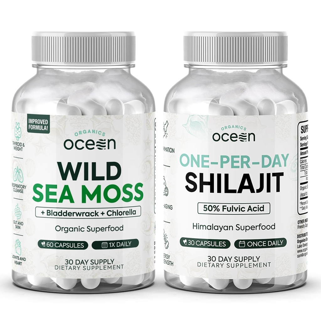 有机物 海洋野生海 蚊子 Cassules and One-day Shilajit for Men and Women - 100% 爱尔兰海 蚊子和纯 Shilajit Capsules - 甲状腺对男女的支持