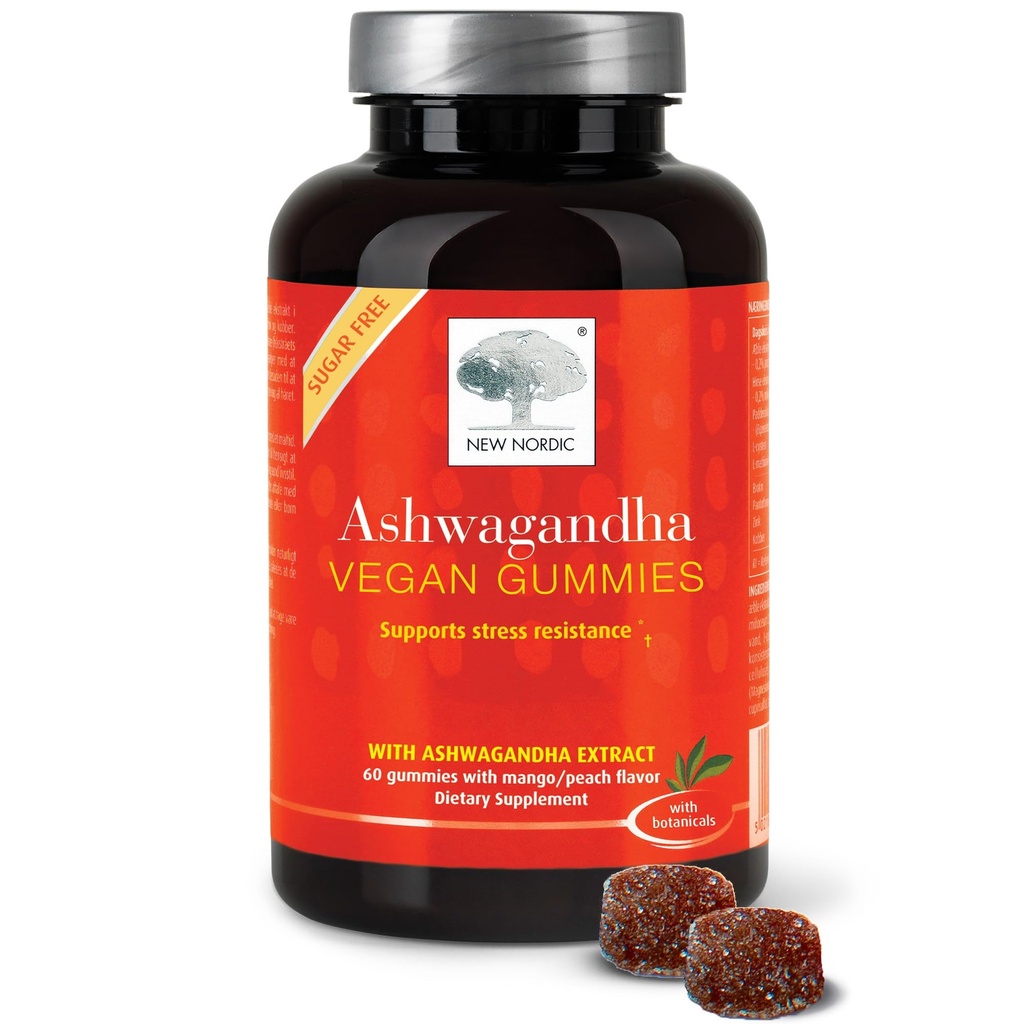 新NODIC Ashwagandha Gummys, 300 mg Ashwagandha 根提取,无糖,男女适配物,美味芒果桃,60 Gummys