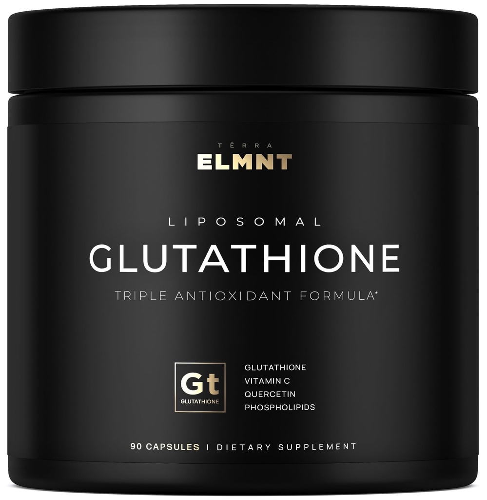 ELMNT 2150mg 超 Liposomal Glutathione Supplement w. 维生素C, Quercetin & Pure L Glutathione 2000mg 三聚行动公式 Glutathione Liposomal Supplement w. 磷脂层 - 90 药丸,非GMO