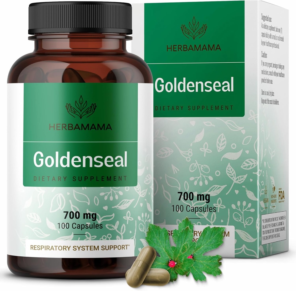 HERBAMAMA 金色根盖章 700mg - 呼吸系统和免疫支持金色粉末补充剂 - Vegan, Non-GMO