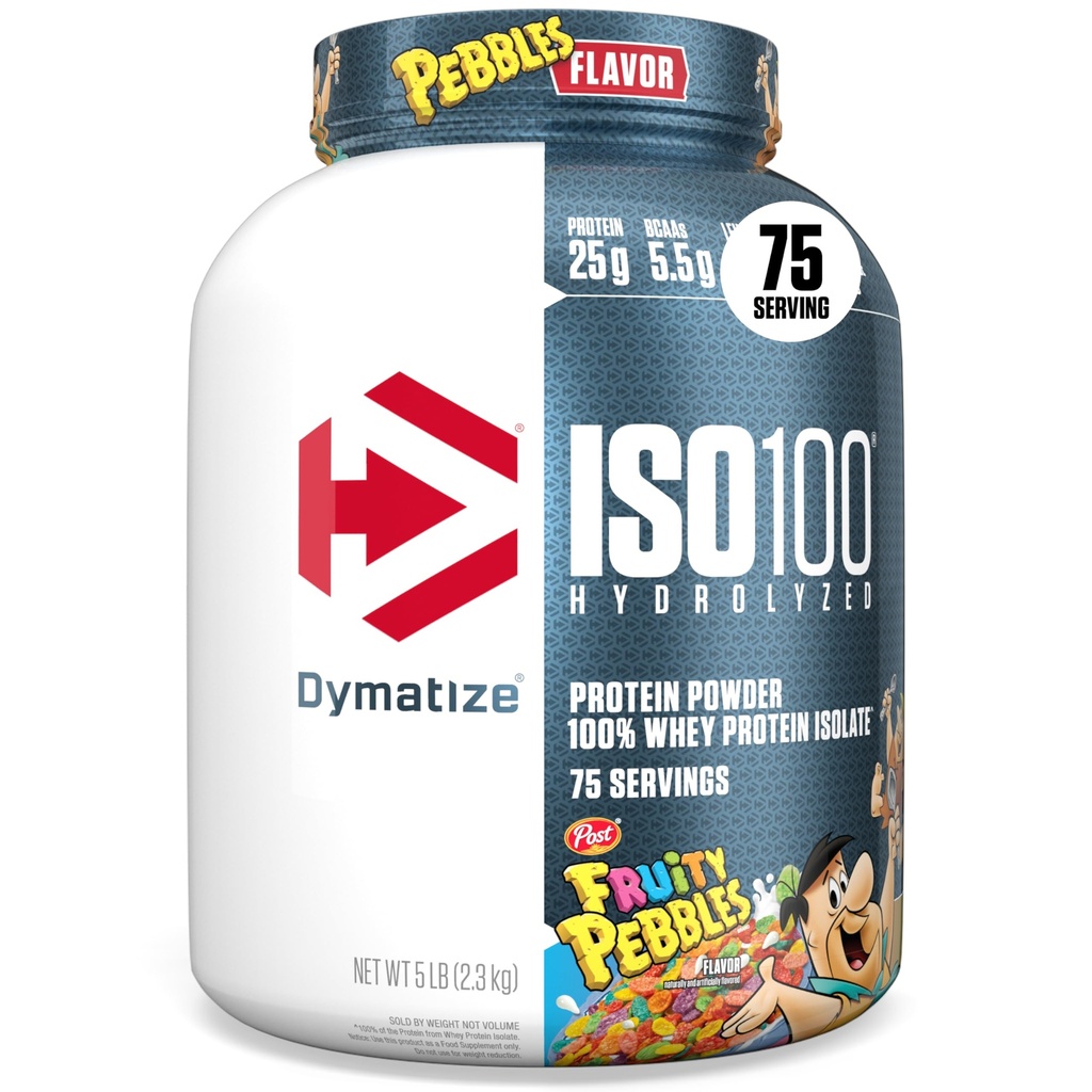 Dymatize x 水果卵石 ISO100 Whey蛋白质粉单体,25g 蛋白质,5.5g BCAAs, 120 Cal., Gluten Free, 1g Fat, 1g Sugar, 2g carb (75 services)