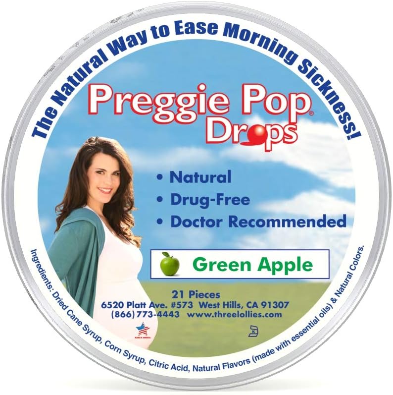 3个Lollies Preggie Popgie Drops, 天然绿色苹果, 21个数
