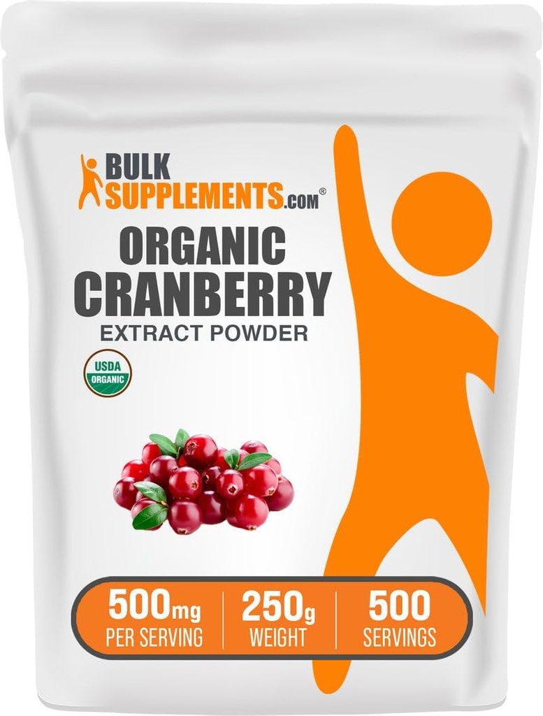 BulkSupplements.com Organic Cranberry Extract Powder - Organic Cranberry Flavoring Powder, Sourced from Vaccinium Macrocarpon Fruit - Vegan & Gluten Free, 500mg per Serving, 250g (8.8 oz) (Pack of 1)