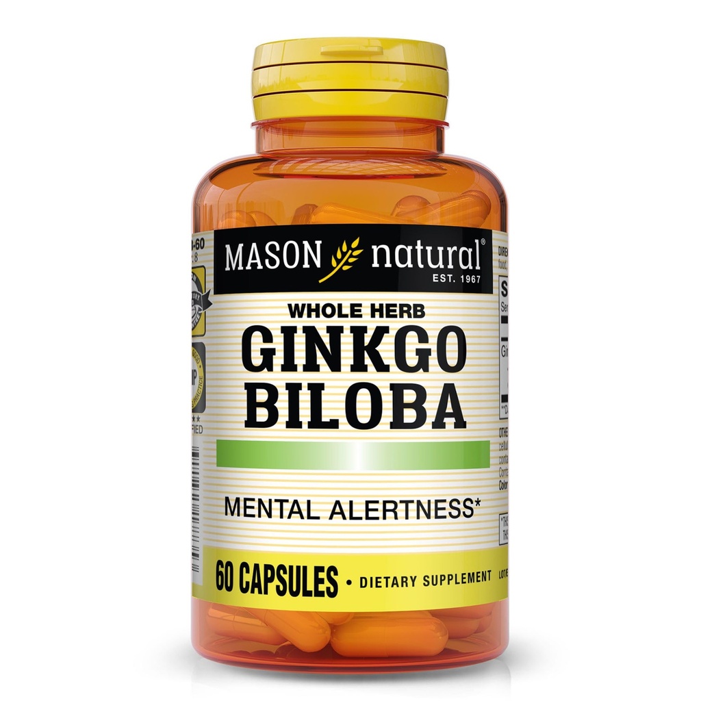 Mason Natural Ginkgo Biloba,1个月供应,帮助改善精神警惕和支持最佳大脑功能,60卡普尔