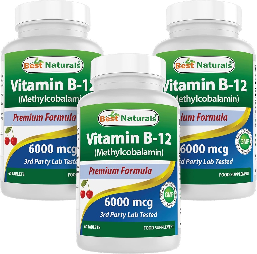 最佳天然维生素B-12作为甲基Cobalamin(Methyl B12),6000 mcg 60 亚语片(60 counts (pack of 3))