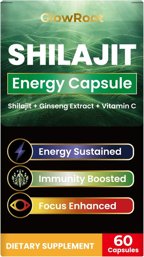 Shilajit Capsules,喜马拉雅高年级Shilajit,富含富尔维奇酸和85+痕量矿物,无胶质,男女无糖 Shilajit Capsules
