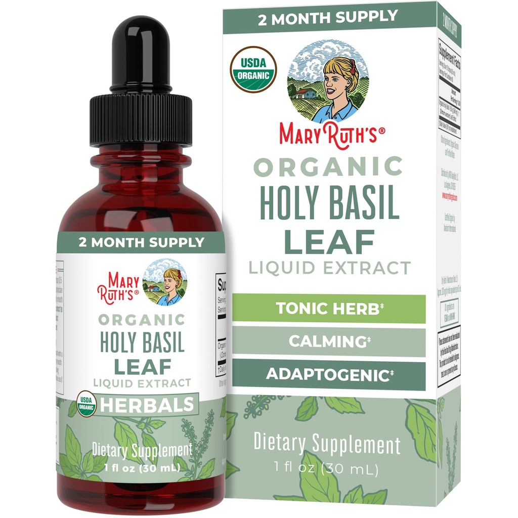玛丽·鲁斯组织 圣巴西糖自由 · 图尔西圣巴西尔草药液滴 · 抗氧化剂 · 认知函数 · 消化支持 · 能源水平 · · · · · · · · · · · · · · · · 非- GMO · · · 1 Fl Oz