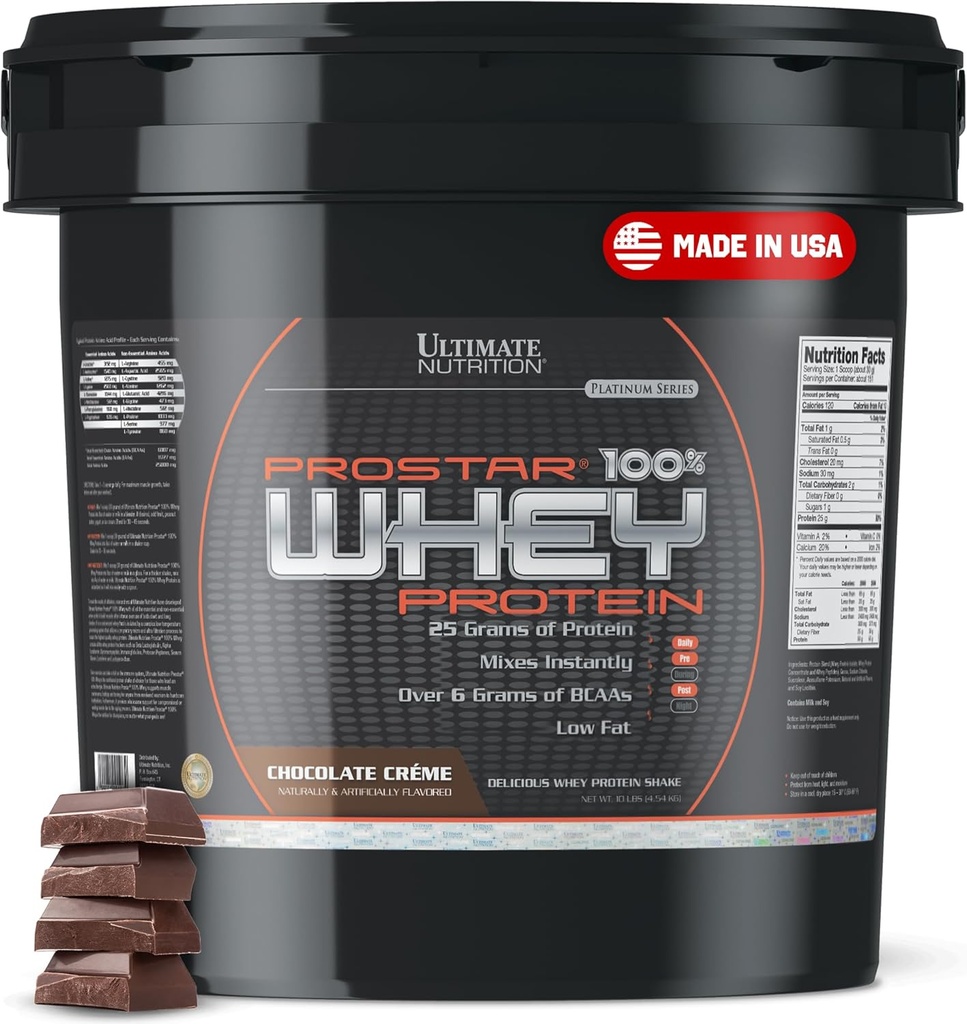 终极营养 Prostar Whey蛋白蛋白 蛋白酸盐 巧克力 - 低碳酸盐 高蛋白粉摇摆 肌肉增益和复苏 - 低钠,低脂肪 & Keto 友好 - 10 lbs Bucket