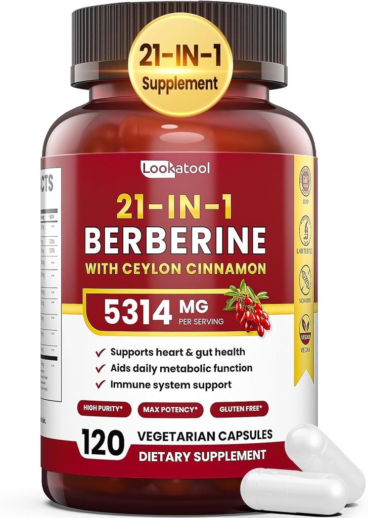 21-in-1 柏柏林增生与锡兰桂-1500mg 有机柏柏林 HCL Phytosome, 5X 代谢学的高等吸收支持 100 Capsules