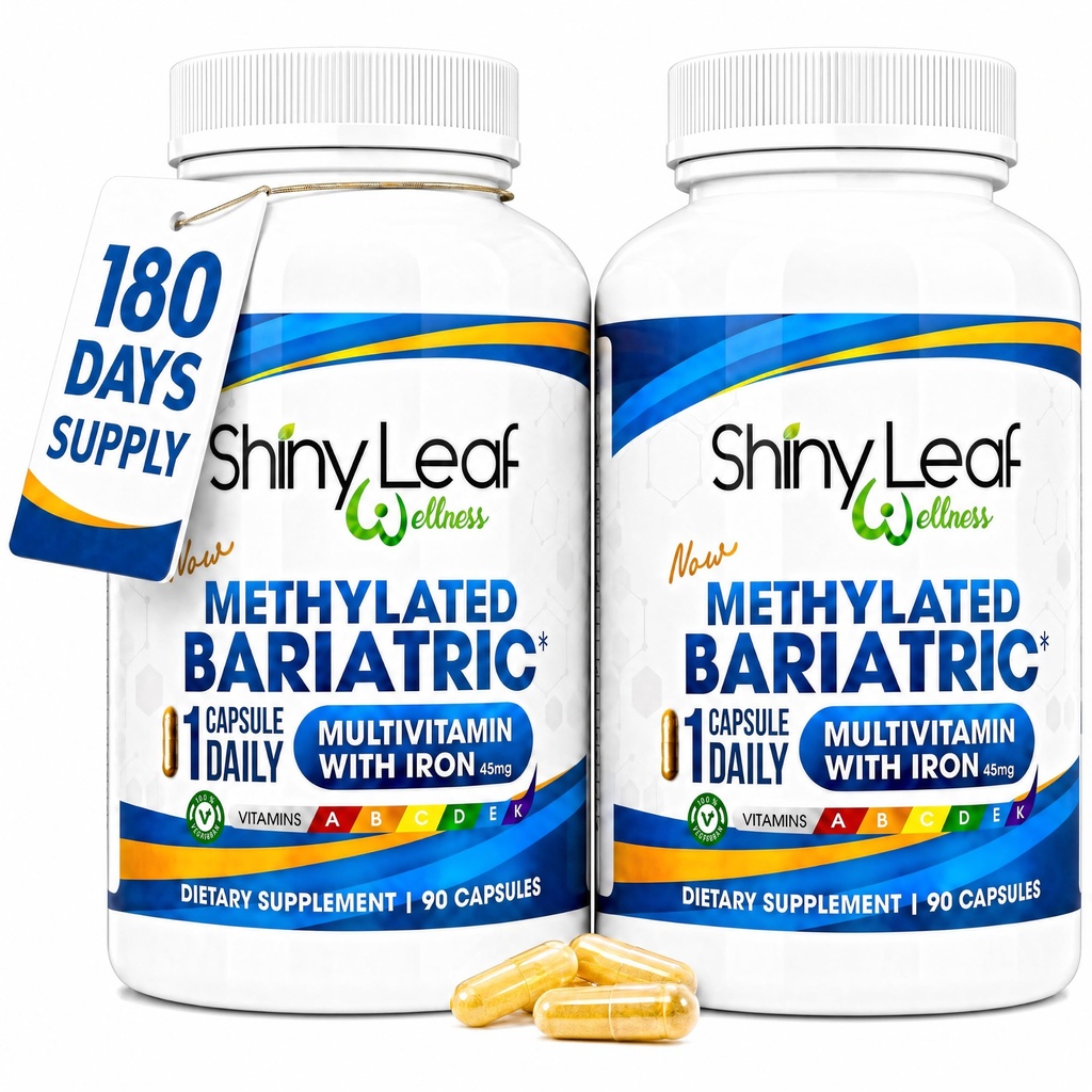 Shiny Leaf Methylated Bariatric Multivitamin with Iron 45mg – Once Daily Capsule, Made in USA, ASMBS Compliant Bariatric Vitamins for Gastric Bypass & Gastric Sleeve, for Men & Women – (180 Count)