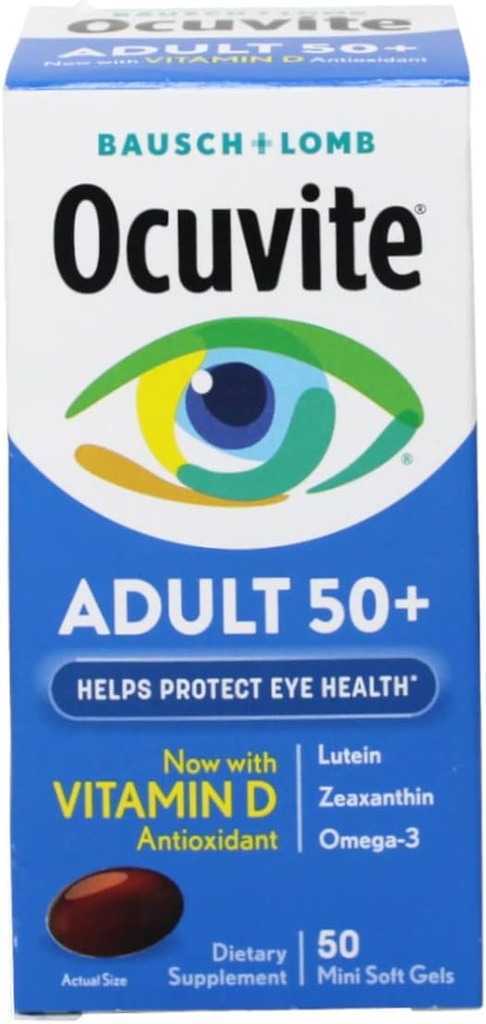 与Lutein、Zeaxanthin和Omega-3合作的成人50+眼维生素和矿物补充剂,50个(10个包)