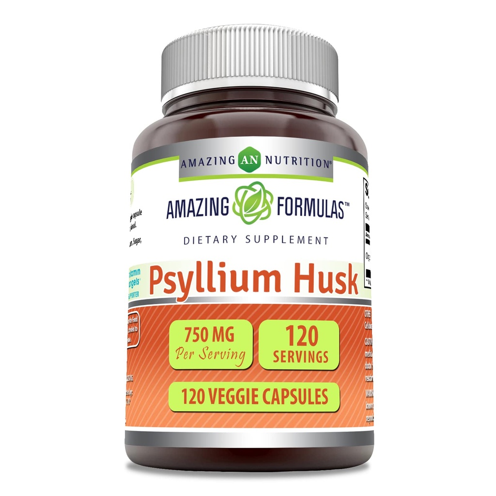 奇异的配方 Psyllium Husk 750mg Veggie Capsules Supplement QQN-GMO QQ Gluten Free QQ 在美国制作 适合蔬菜(120个计数)