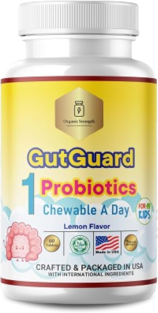 Kids Probiotics for Gut Health | Lemon Flavor, Halal Childrens Probiotic | 1 a Day for Children Ages 4-12. Probiotics for Kids, Promoting Digestive Support and Wellness.