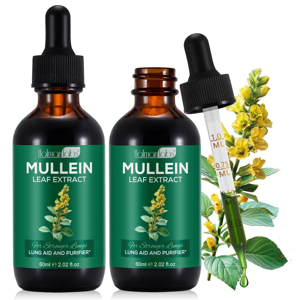 Mullein Leaf提取剂用于肺,Mullein滴滴用于肺,支持肺,呼吸功能促进健康呼吸,改善肺功能,自然和安全补充物(2 PC)