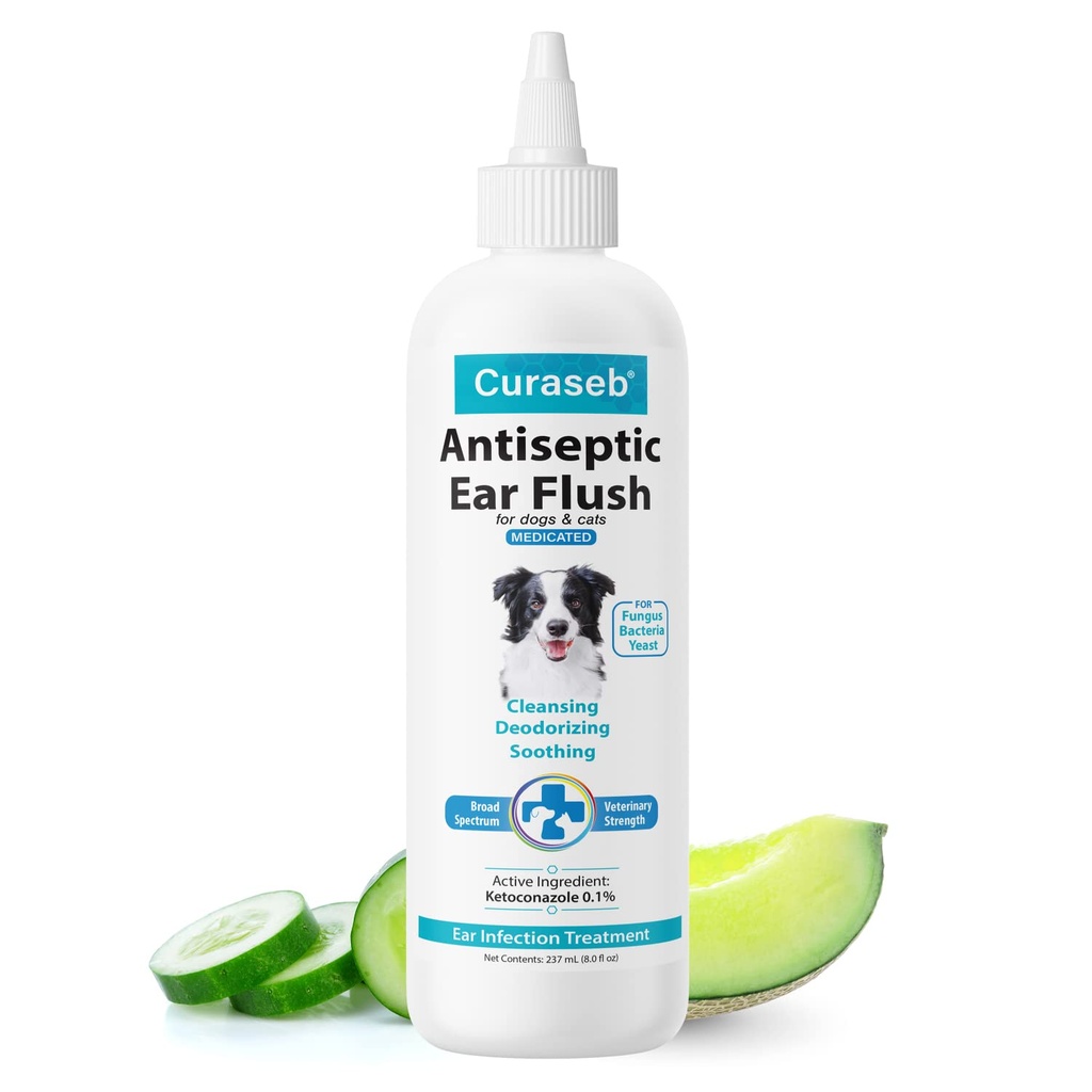 Curaseb 狗耳感染治疗解决方案 – Soothes Ichy & Informed Ears – 清除碎片和积聚 - 8oz