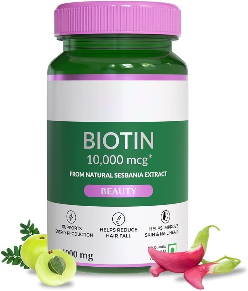 强化发型的生物素补充剂,支持健康型钉螺(Healthier Nails & Glowing Skin for Women & Men),天然Sesbania Grandiflora Herb, 60 Veg Tabs