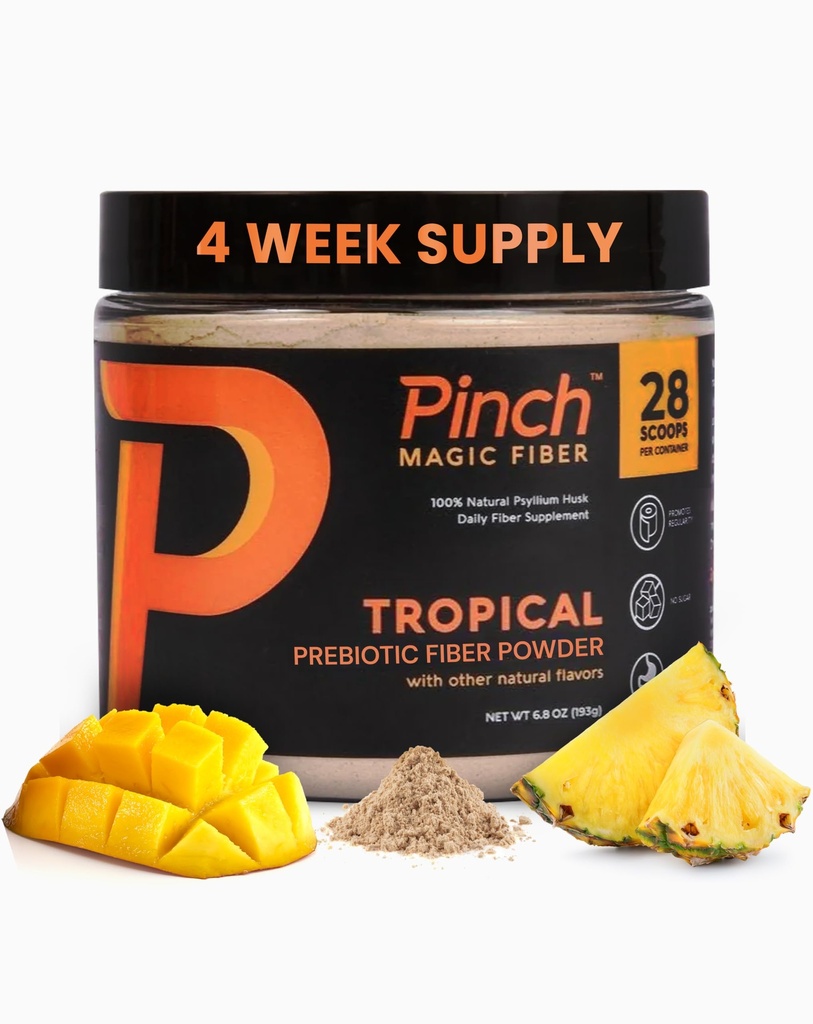 Pinch Magic Sugar Fiber Powder – 带有布罗梅兰和维生素C & D的淡热带火药Psyllium Husk – Vegan, Gluten Free, Clean Label, USA-Made, GMP-认证 – 28日供应