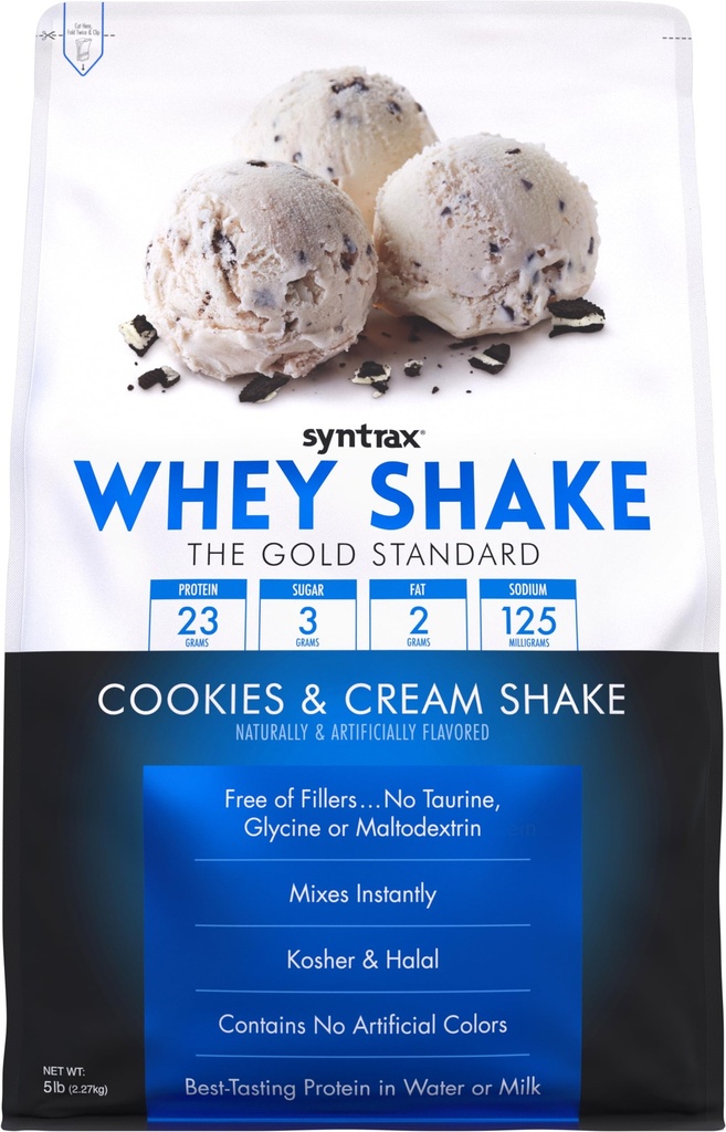 Syntrax 营养 Whey Shake, 冷过滤 & Undenatured Whey 蛋白质蛋白混合剂, Cookies & Cream Shake, 5 lbs, 真正的饼干片